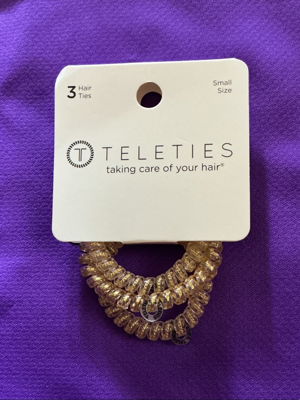 TELETIES Small Size Gold Spiral Hair Ties - Pack of 3